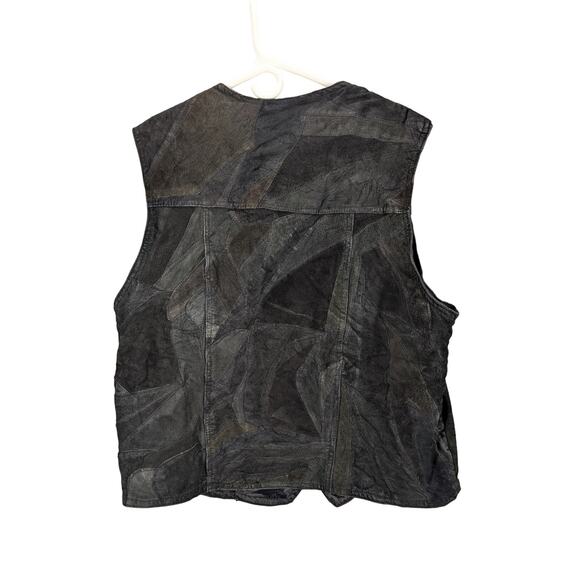 VTG Italian Stone Design Vest Mens 2X Suede Leather Snaps Biker Black Patchwork - Picture 2 of 6